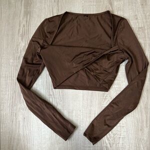 Brown Long Sleeve crossover Crop Top size medium